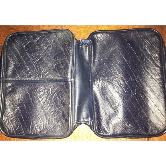 Bible Cover Dark Blue Faux Leather Black Inside Two Inside Outside Pocket - Picture 6 of 7